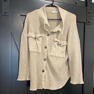 BUCKETLIST Cream Waffle Knit Top